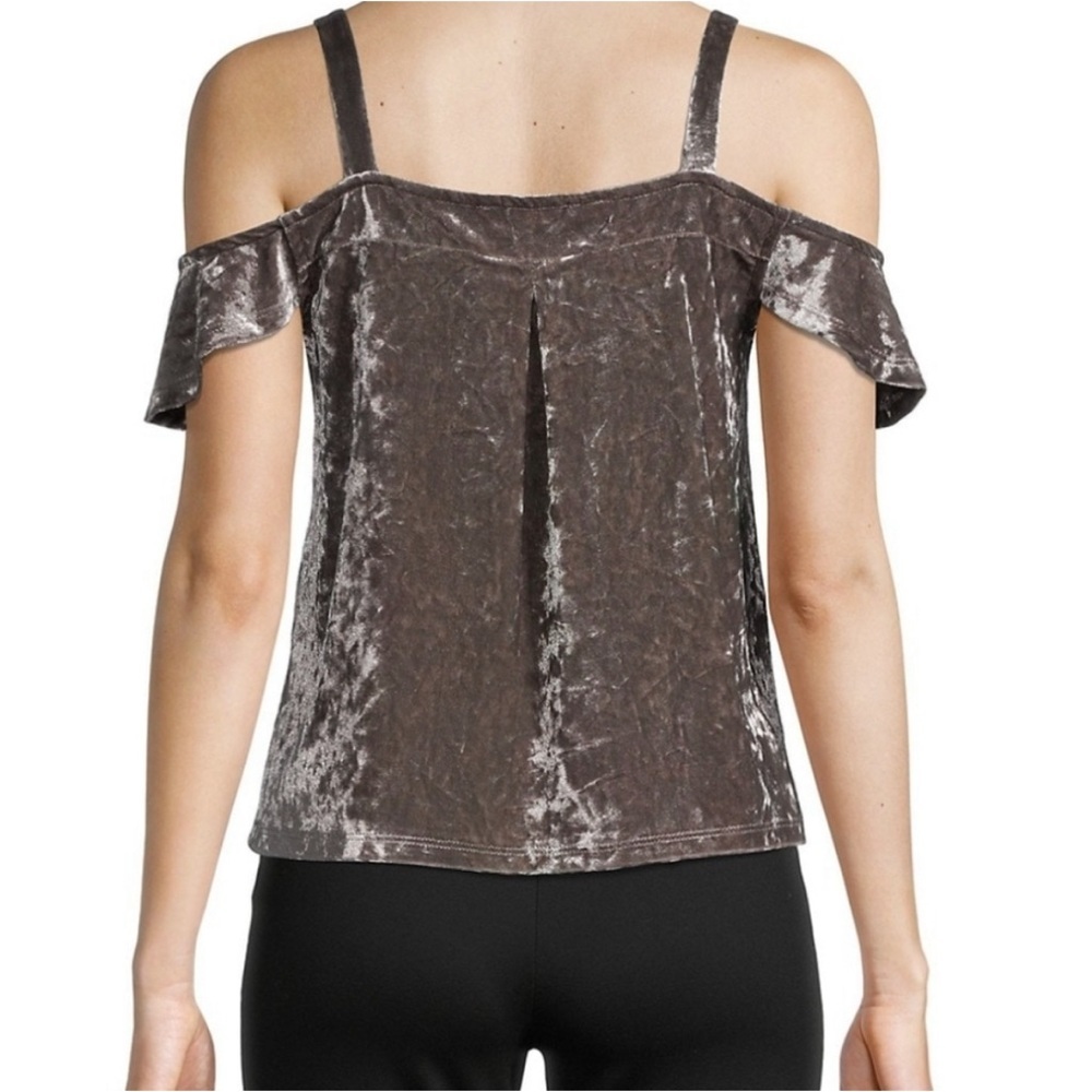 Bagatelle Crushed Velvet Cold Shoulder 90’s/Y2K Top in Silver/Gray Shimmer - Picture 2 of 6